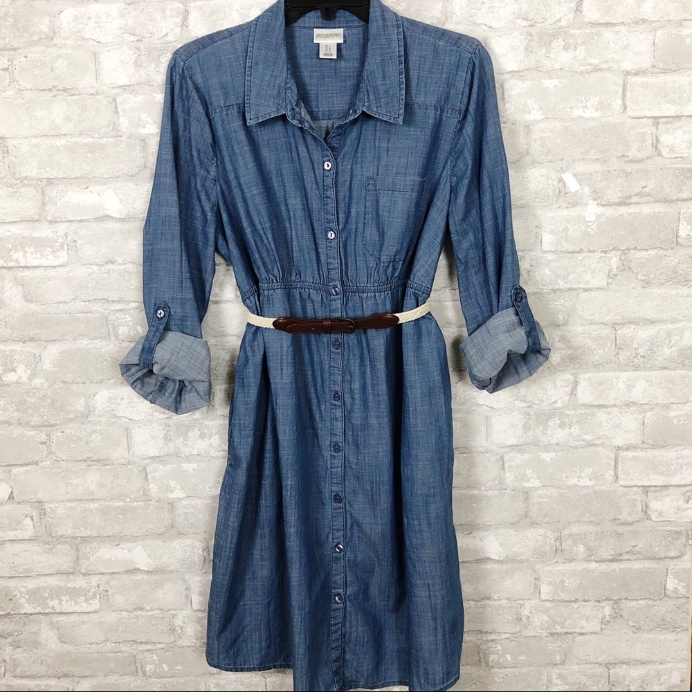 Motherhood maternity chambray dress with pockets L